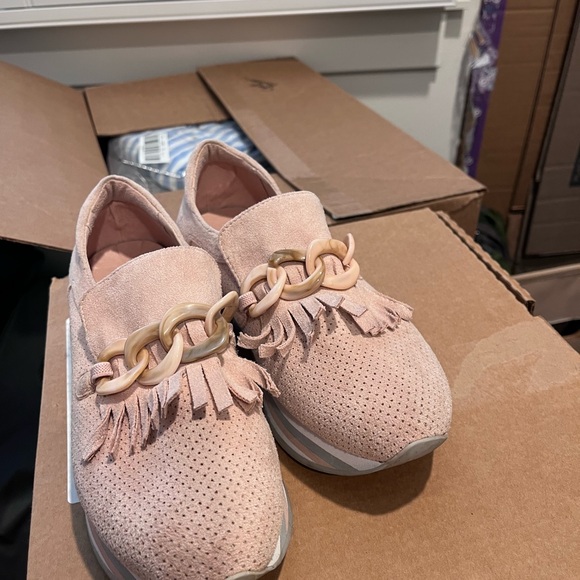 Coconuts by Matisse Blush Suede Loafers with Fringe and Chain - Picture 8 of 11